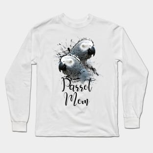 Color Splatter African Grey Parrot Mom White Long Sleeve T-Shirt